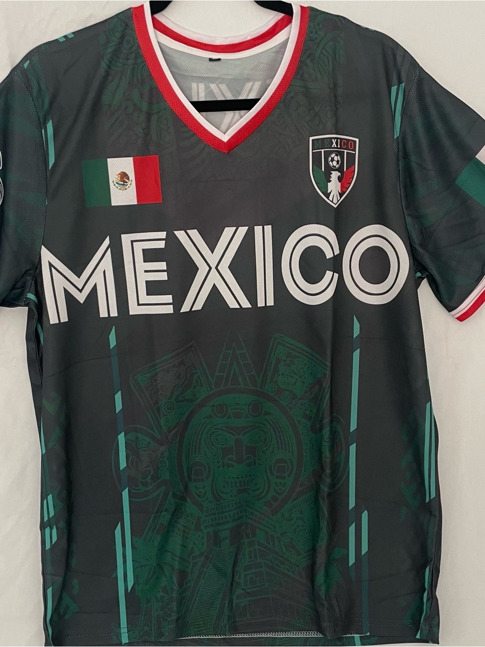 Mexico Soccer Jersey – Dark Green with Teal Accents-Med